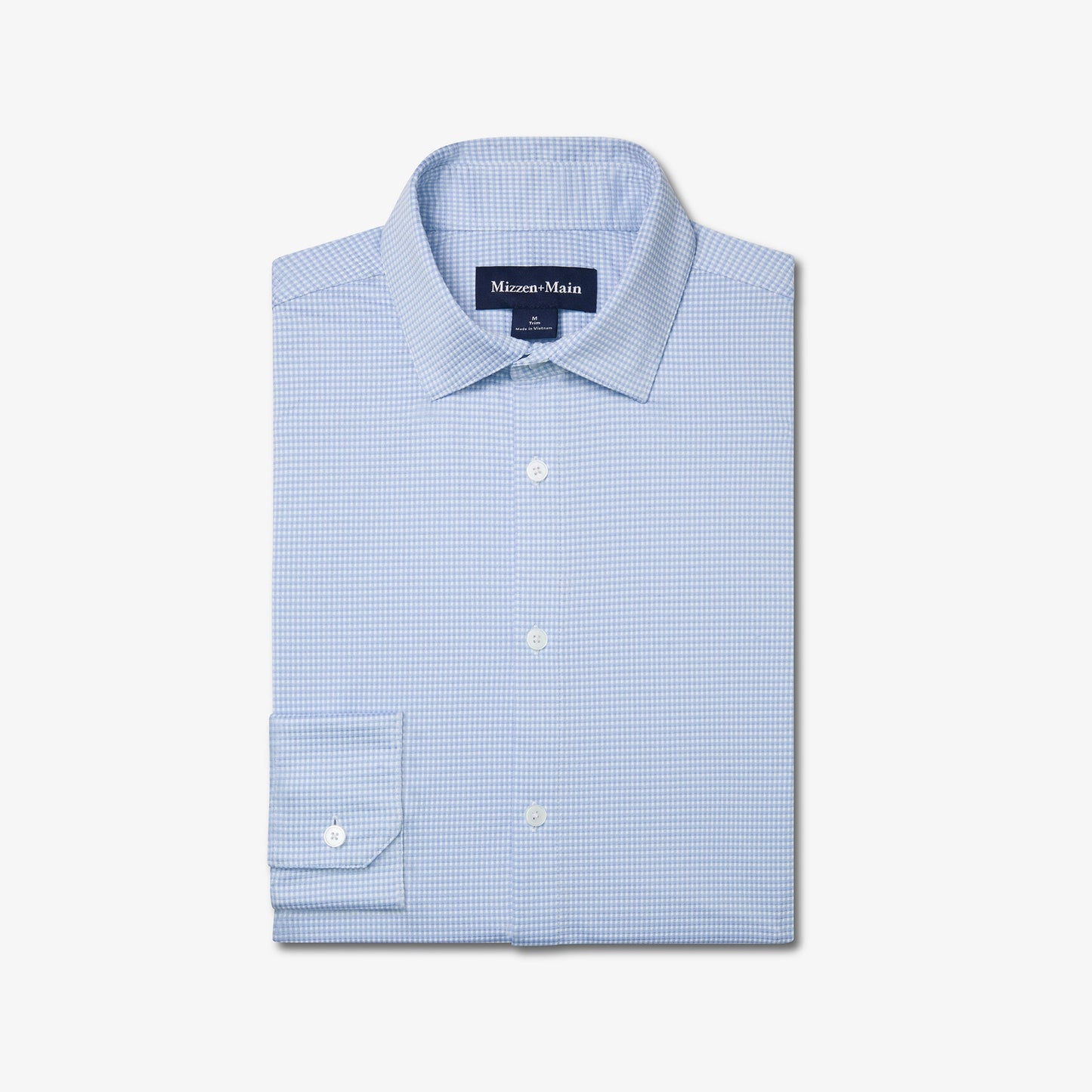Mizzen + Main Halyard Trim Fit No Tuck Sportshirt in Cloud Blue Peter Gingham