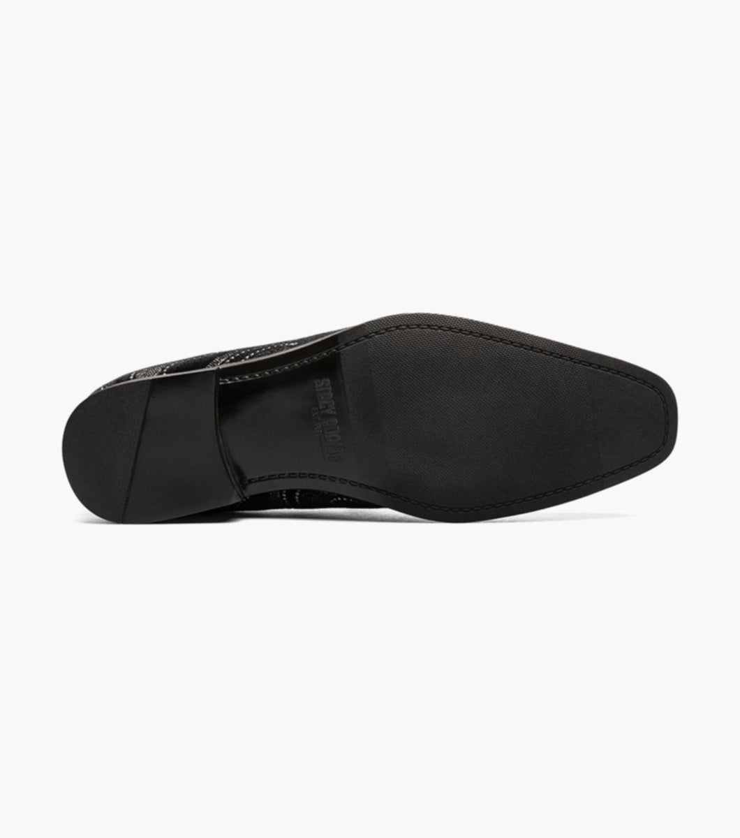Stacy Adams Swainson Plain Toe Embroidered Slip On in Black/Silver