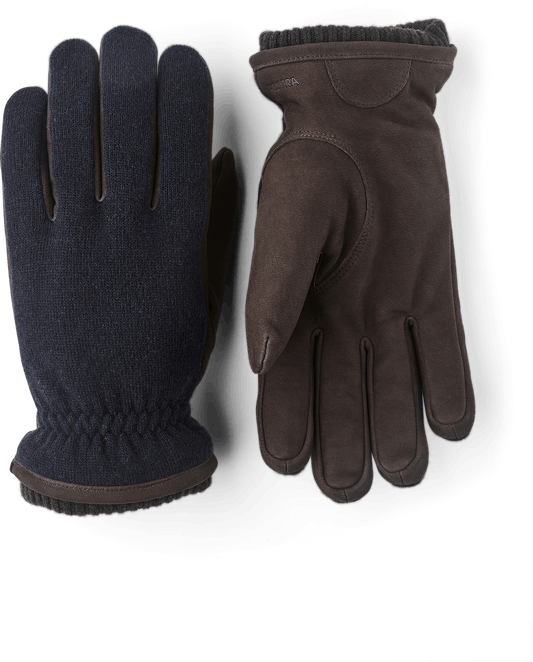 Hestra Mens Noah Leather/Wool Gloves in Navy/Espresso