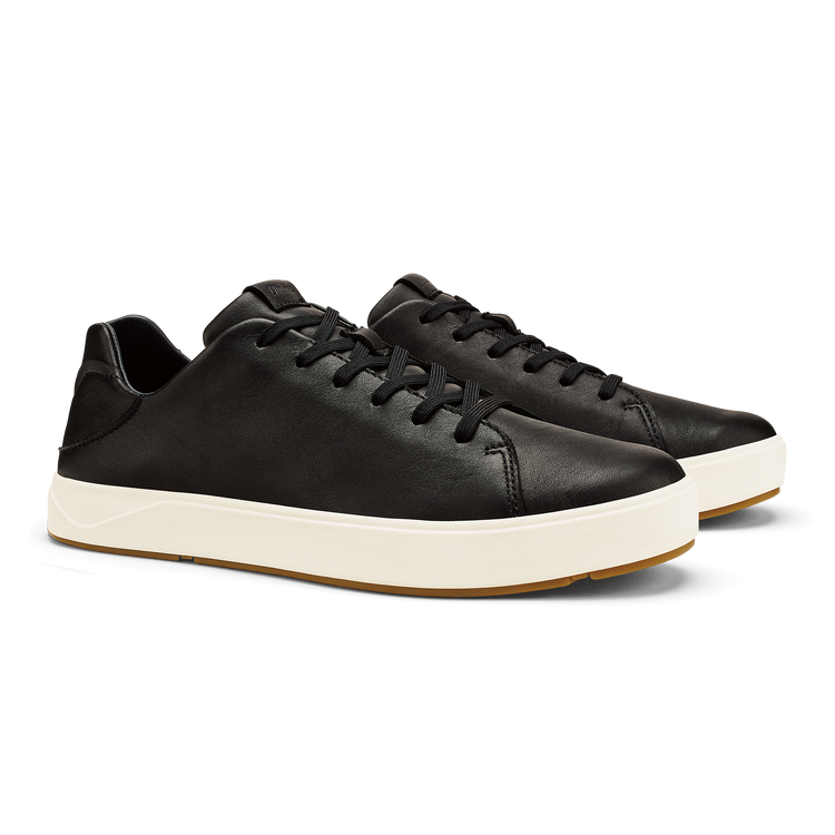 Olukai Mens Lae‘ahi Lī ‘Ili Waterproof Leather Sneaker in Onyx