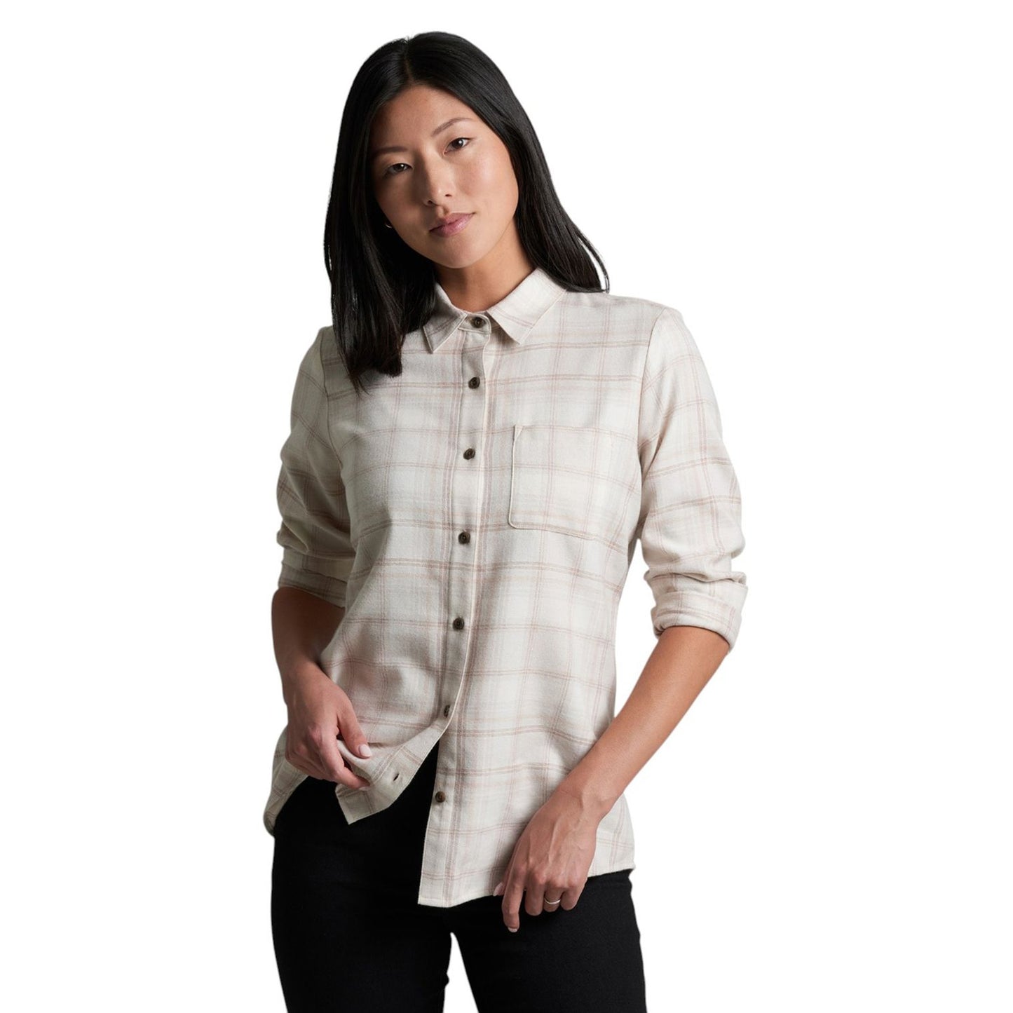 Womens Kuhl Whisper Flannel Shirt in Vanilla
