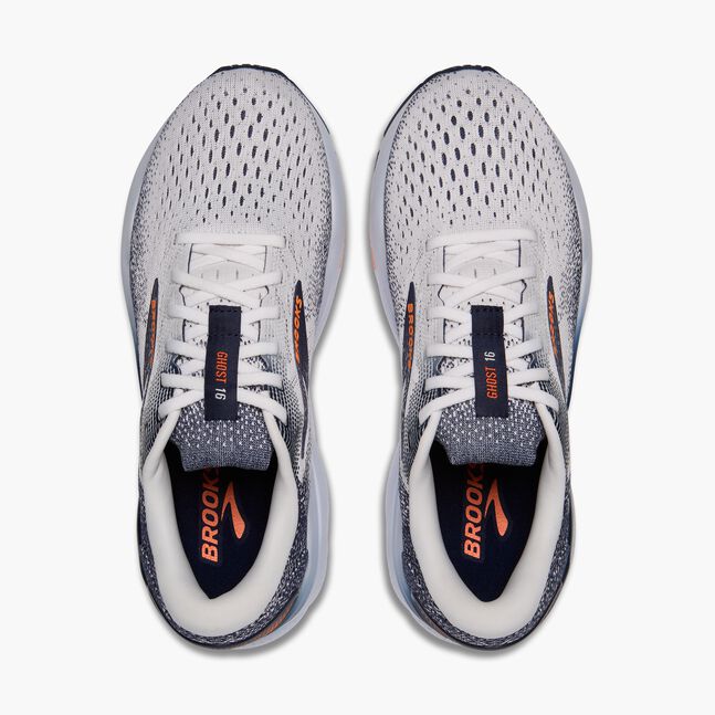 Brooks Mens Ghost 16 Running Shoe in White/Peacoat/Orange