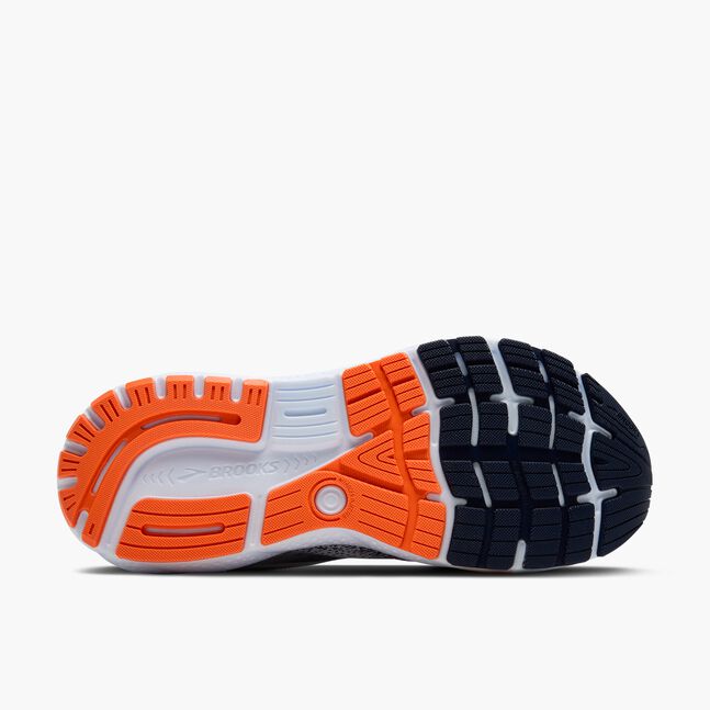 Brooks Mens Ghost 16 Running Shoe in White/Peacoat/Orange