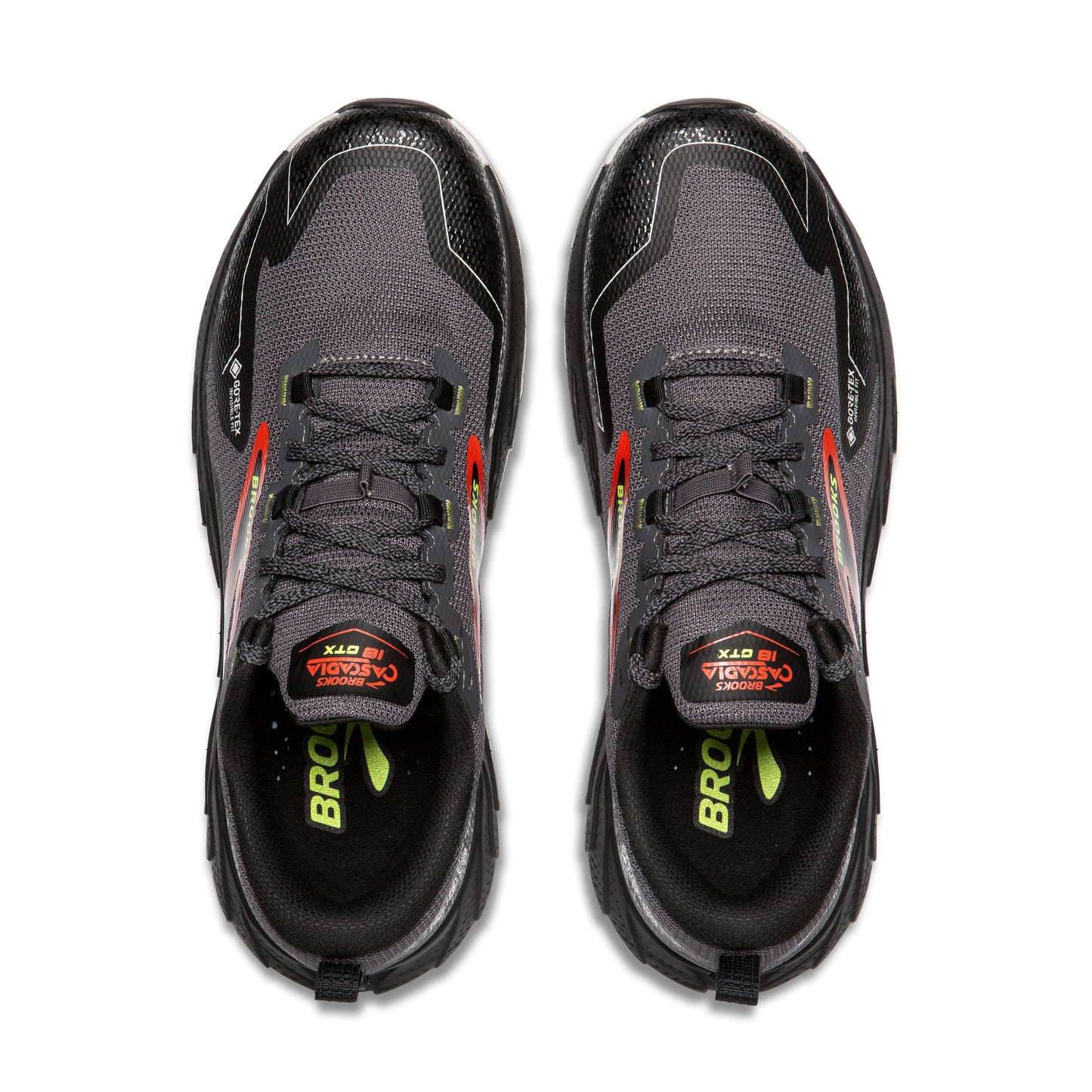 Brooks Mens Cascadia 18 Hiking Shoe in Blackened Pearl/Black/Tomato