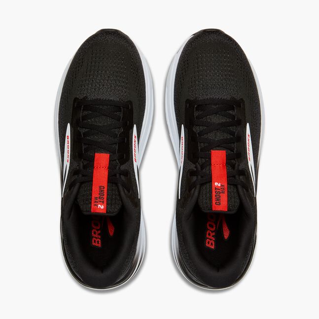 Brooks Mens Ghost Max 2 Running Shoe in Black/White/Fiery Red