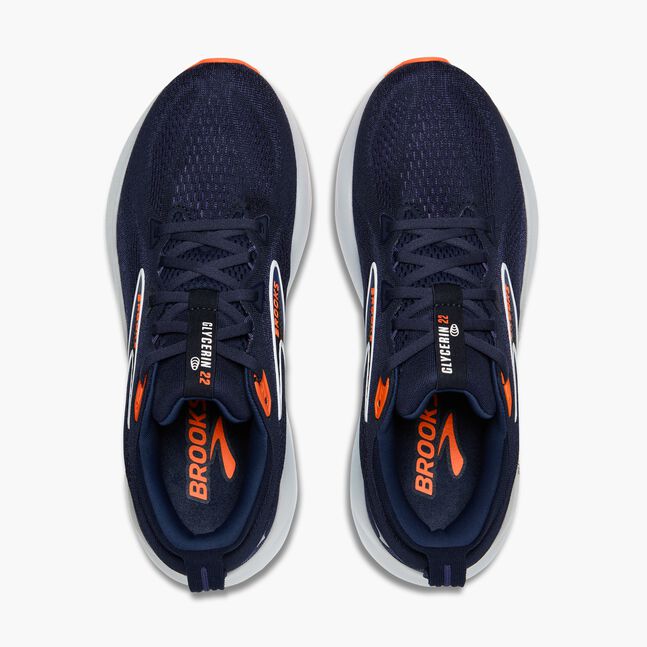 Brooks Mens Glycerin 22 Running Shoe in Peacoat/Blue Ribbon/Orange