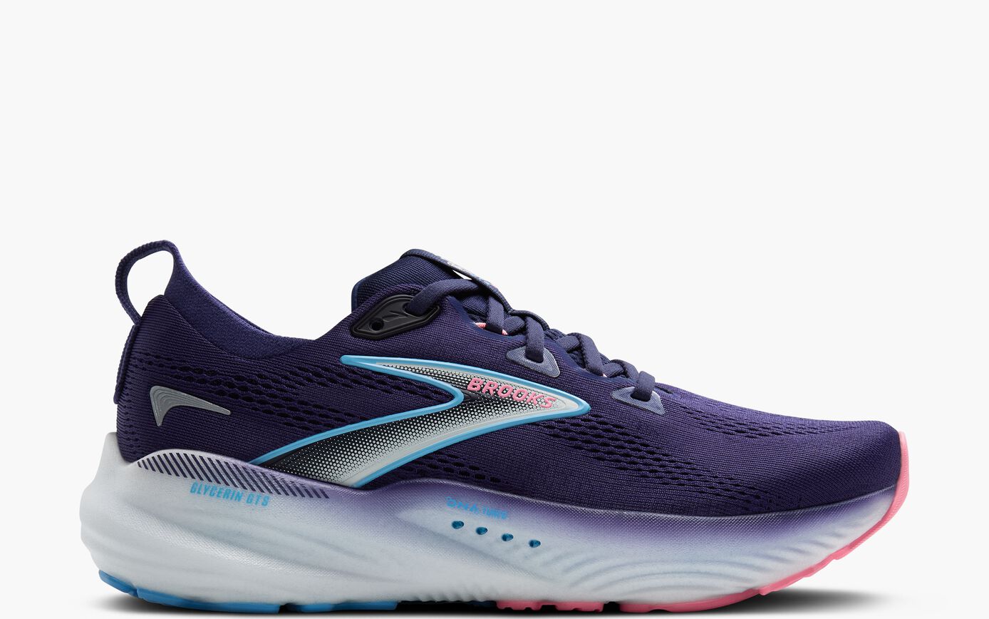 Womens Brooks Glycerin GTS 22 Running Shoe in Blue Ribbon/Peacoat/Dianthus