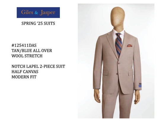 Giles & Jasper Super 100's wool Suit in Tan/Blue