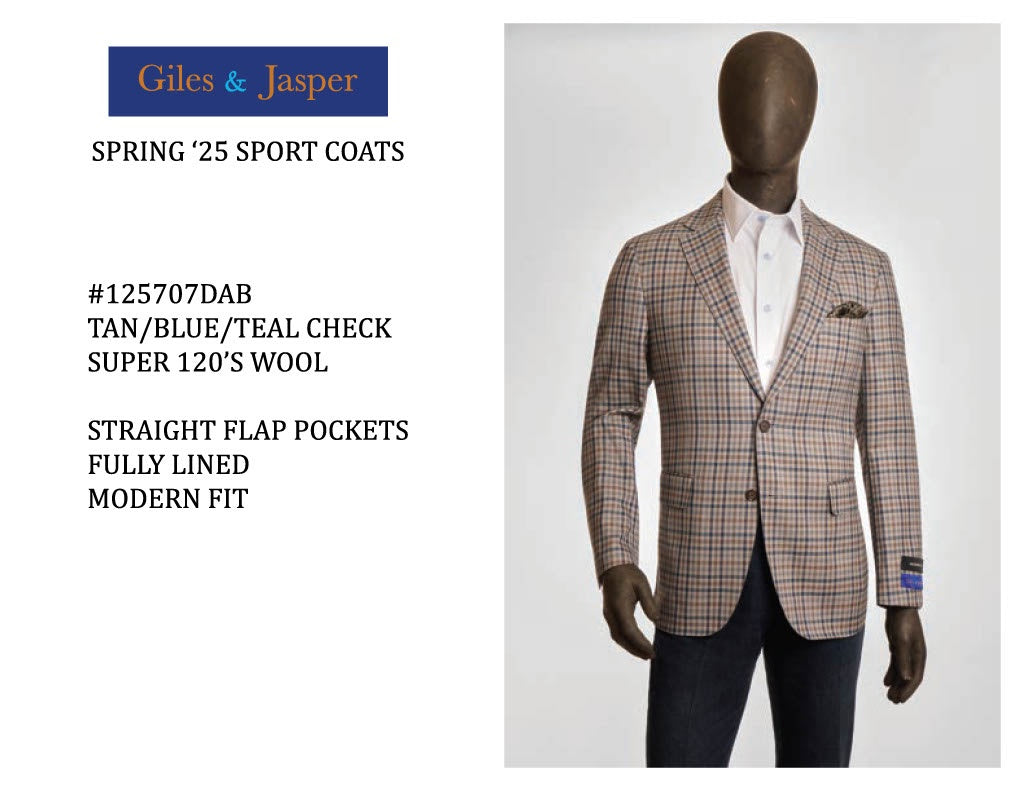 Giles and Jasper Wool Sportcoat in Tan/Blue Check