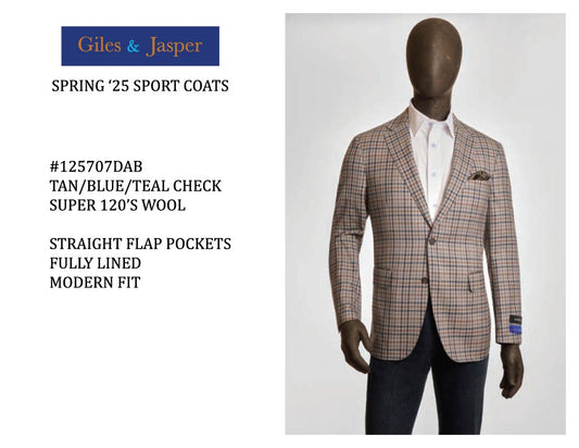 Giles and Jasper Wool Sportcoat in Tan/Blue Check