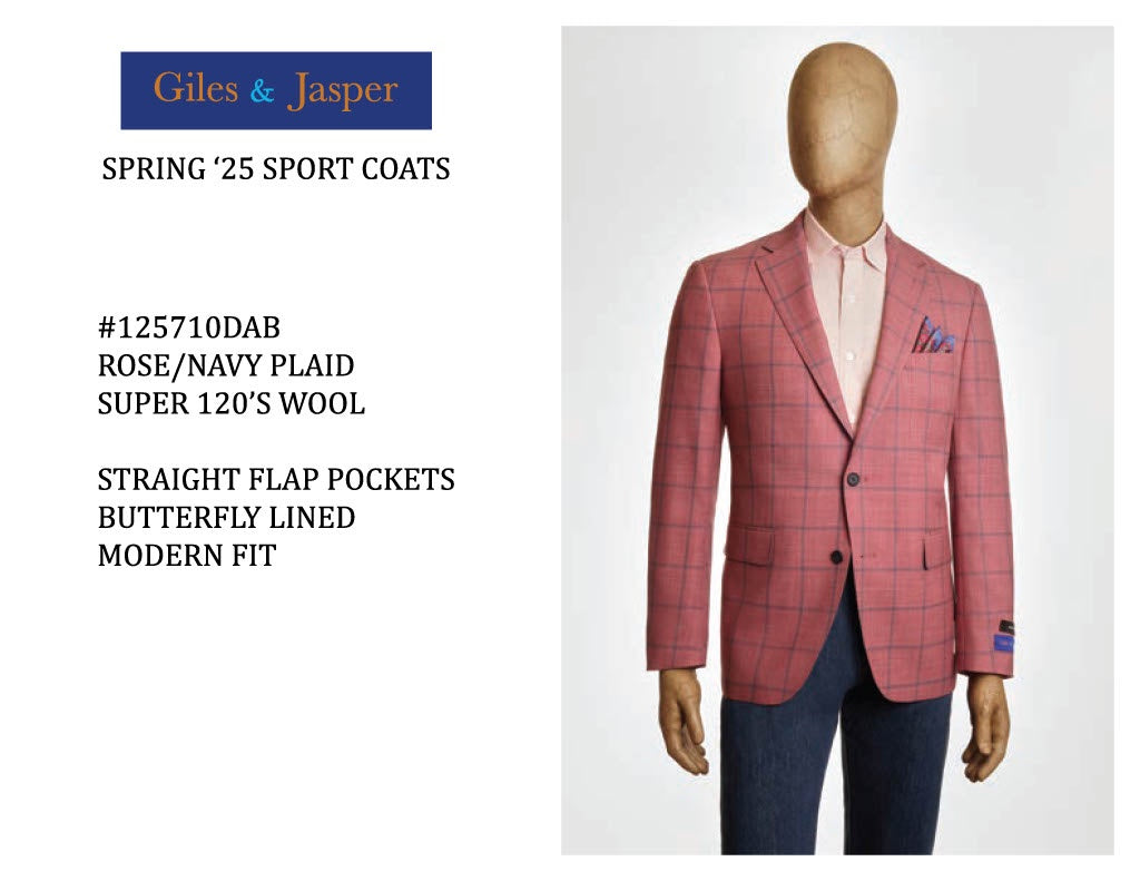 Giles and Jasper Wool Sportcoat in Rose/Navy Plaid