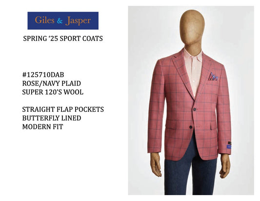 Giles and Jasper Wool Sportcoat in Rose/Navy Plaid