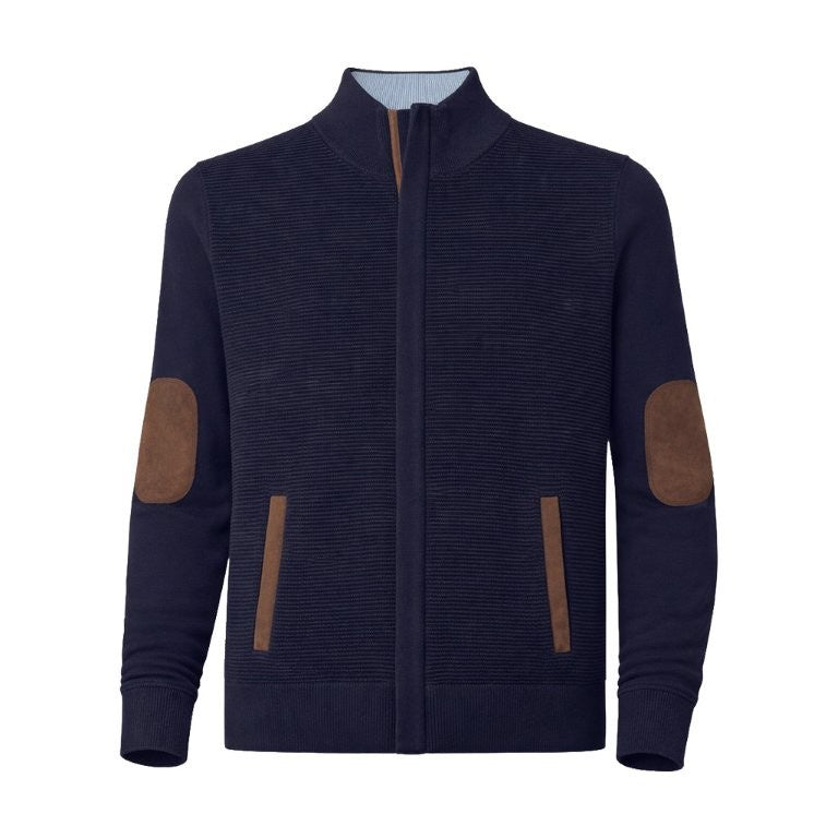 F/X Fusion Ottoman Full Zip Mock Neck Sweater in Navy