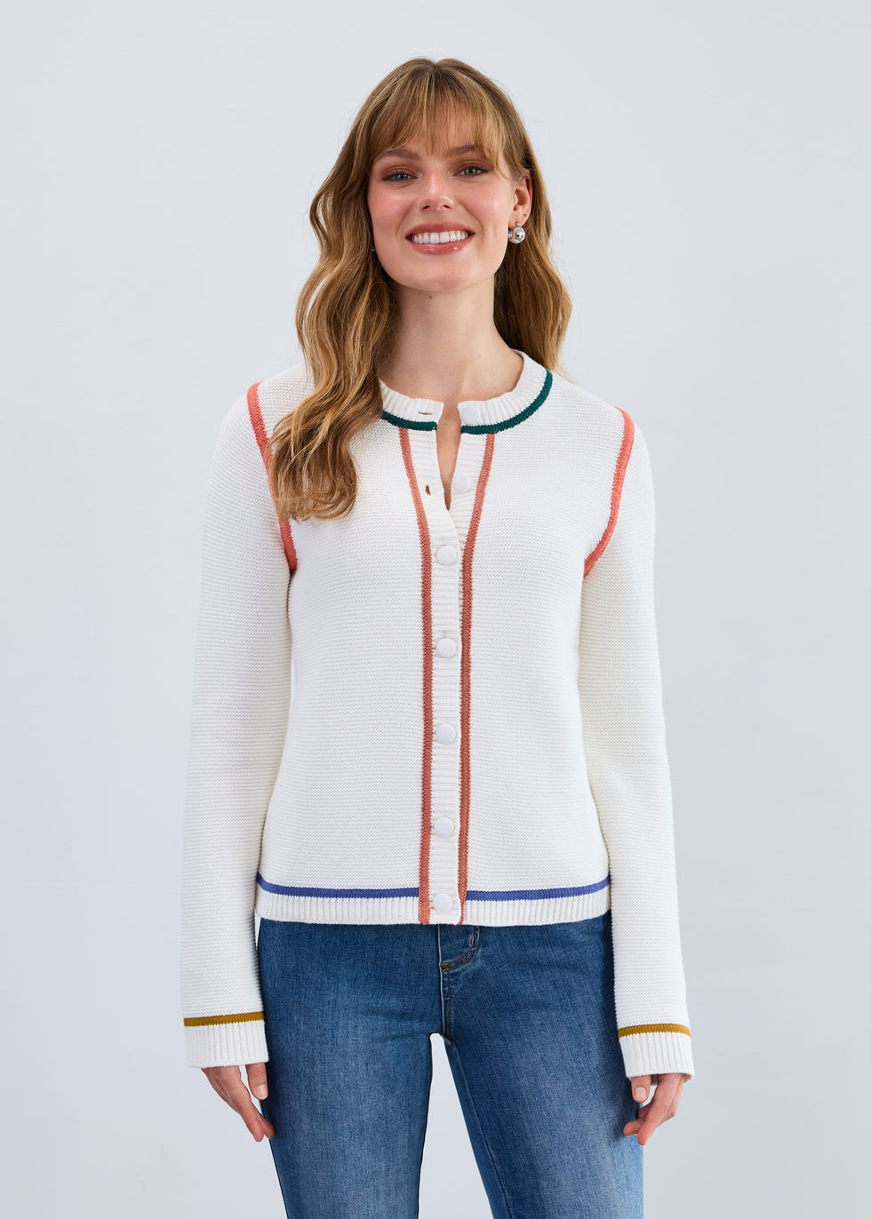 Womens FDJ Long Sleeve Tipping Cardigan in White