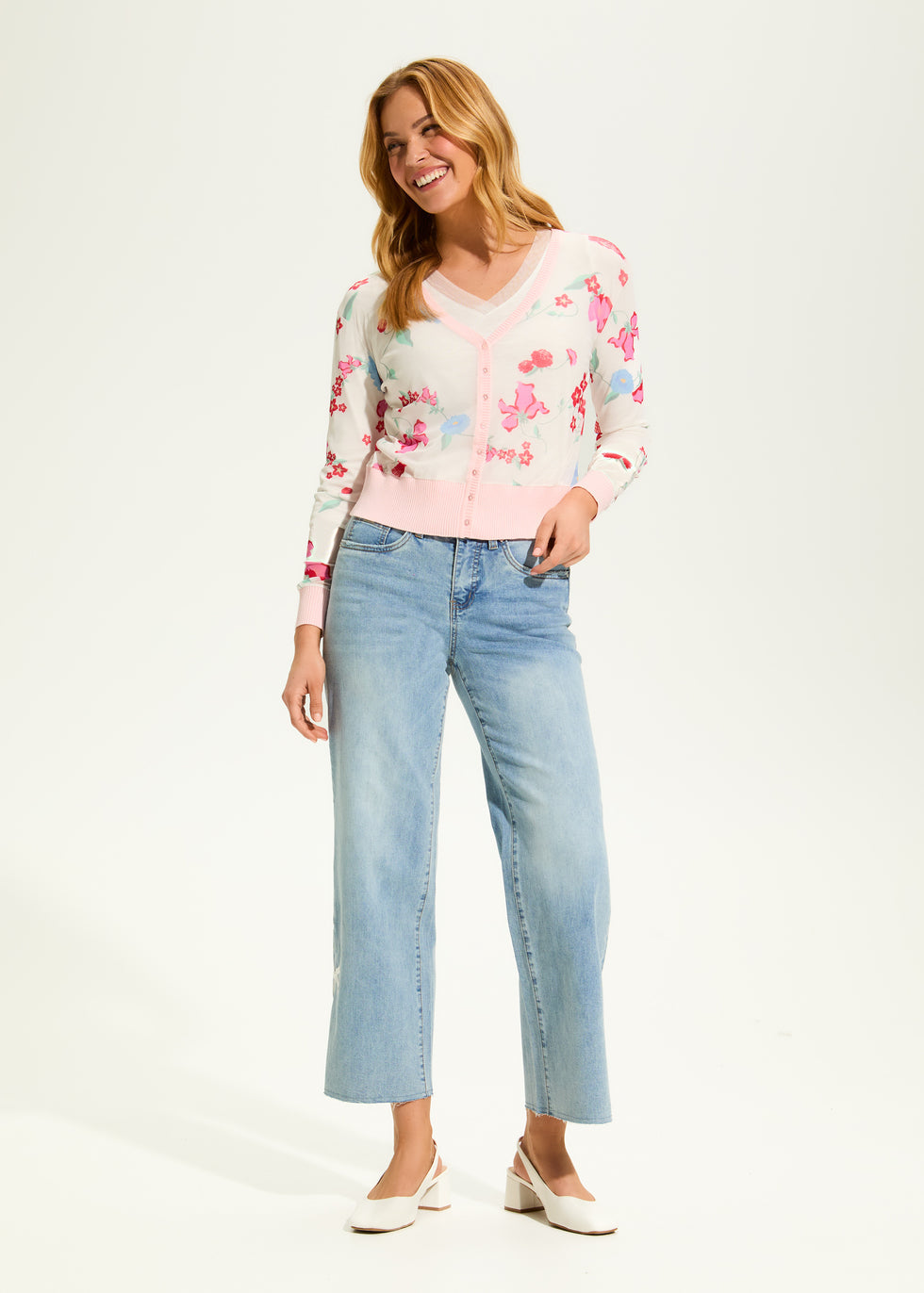 Women FDJ Printed Mesh Cardigan in Strawberry Flowers