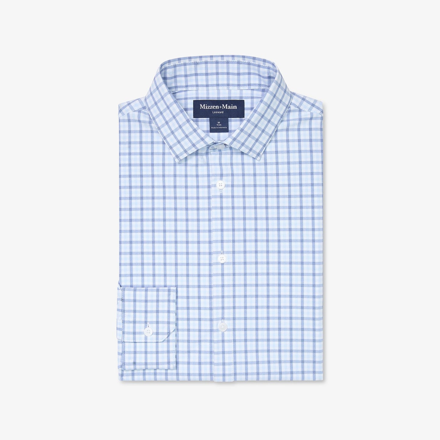 Mizzen + Main Leeward Trim Fit Short Sleeve Sportshirt in Cloud Blue Miles Plaid