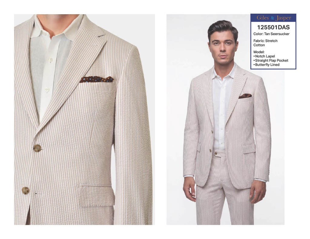 Giles & Jasper Lightweight Suit in Tan Seersucker