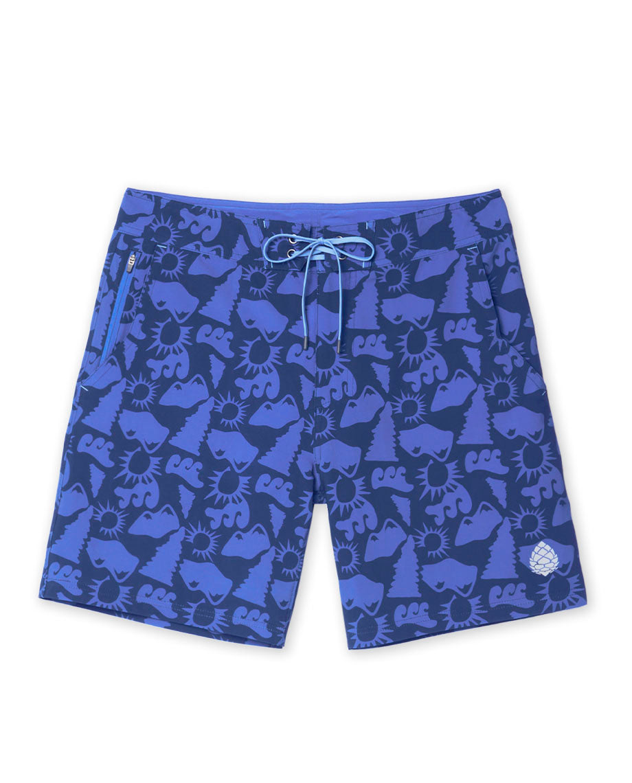Stio Mens CFS 7.5" Board Short in Cobalt Night Alpine Waves