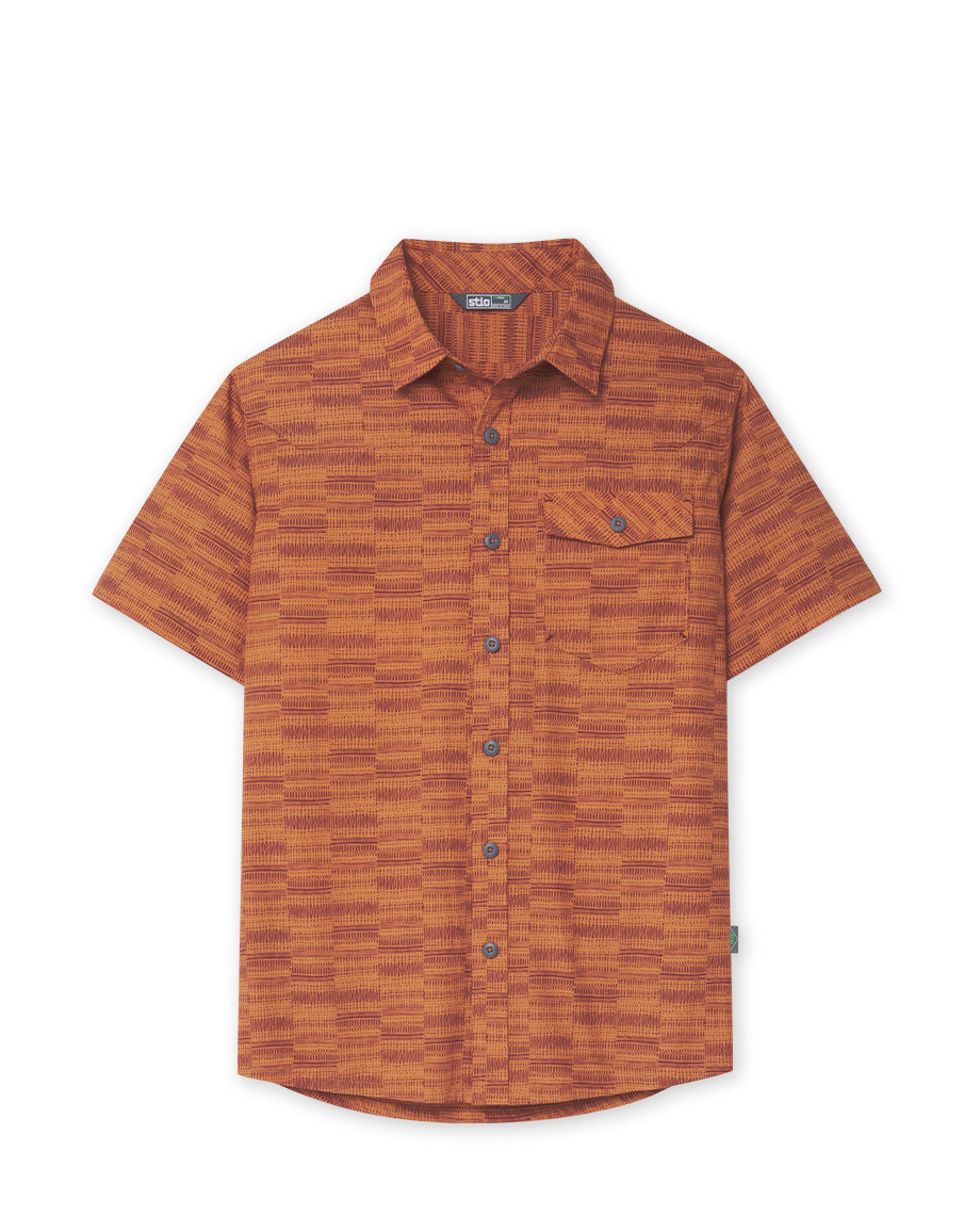 Stio Mens Curtis Camp Shirt in Fired Brick Crags