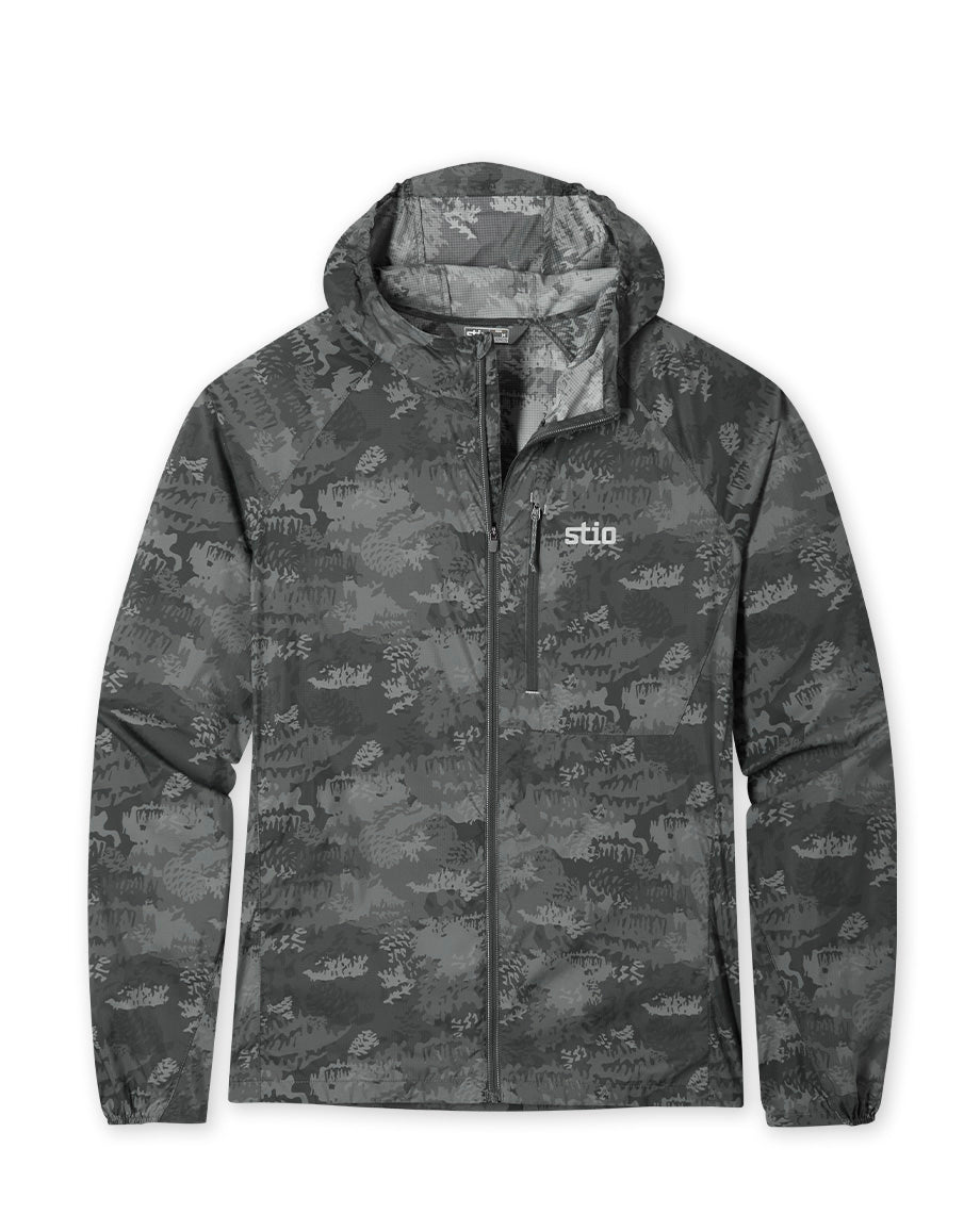 Stio Mens Second Light Windshell Jacket in Boundary Black Whitebark Camo