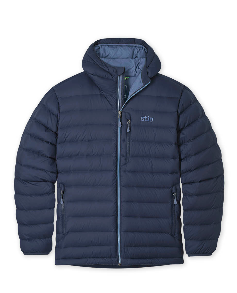 Stio Mens Hometown Down Hooded Jacket in Mountain Shadow