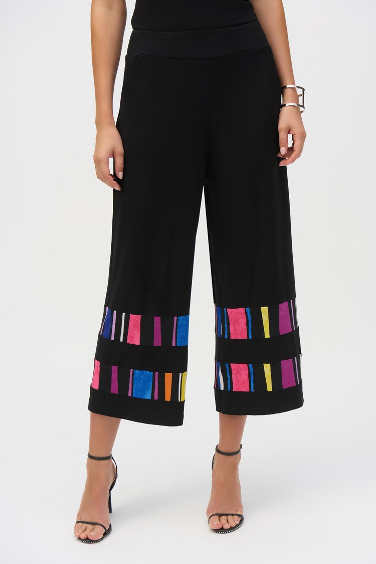 Womens Joseph Ribkoff Cropped Striped Wide-Leg Pant in Black/Multi