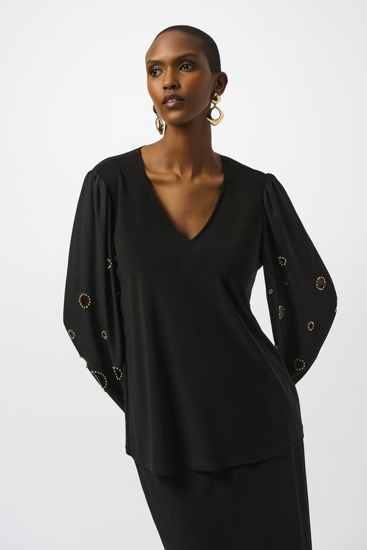 Womens Joseph Ribkoff Pullover with Jewel Embellishment in Black