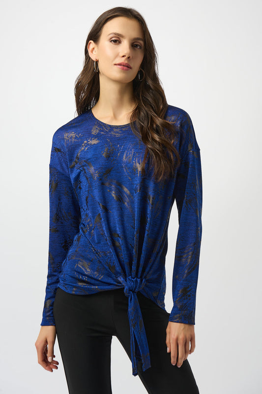 Womens Joseph Ribkoff Melange Knit Printed Top in Sapphire/Black