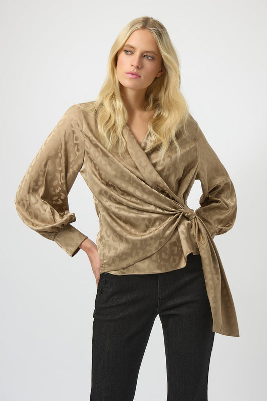 Womens Joseph Ribkoff Antique Gold Print Wrap Top in Taupe