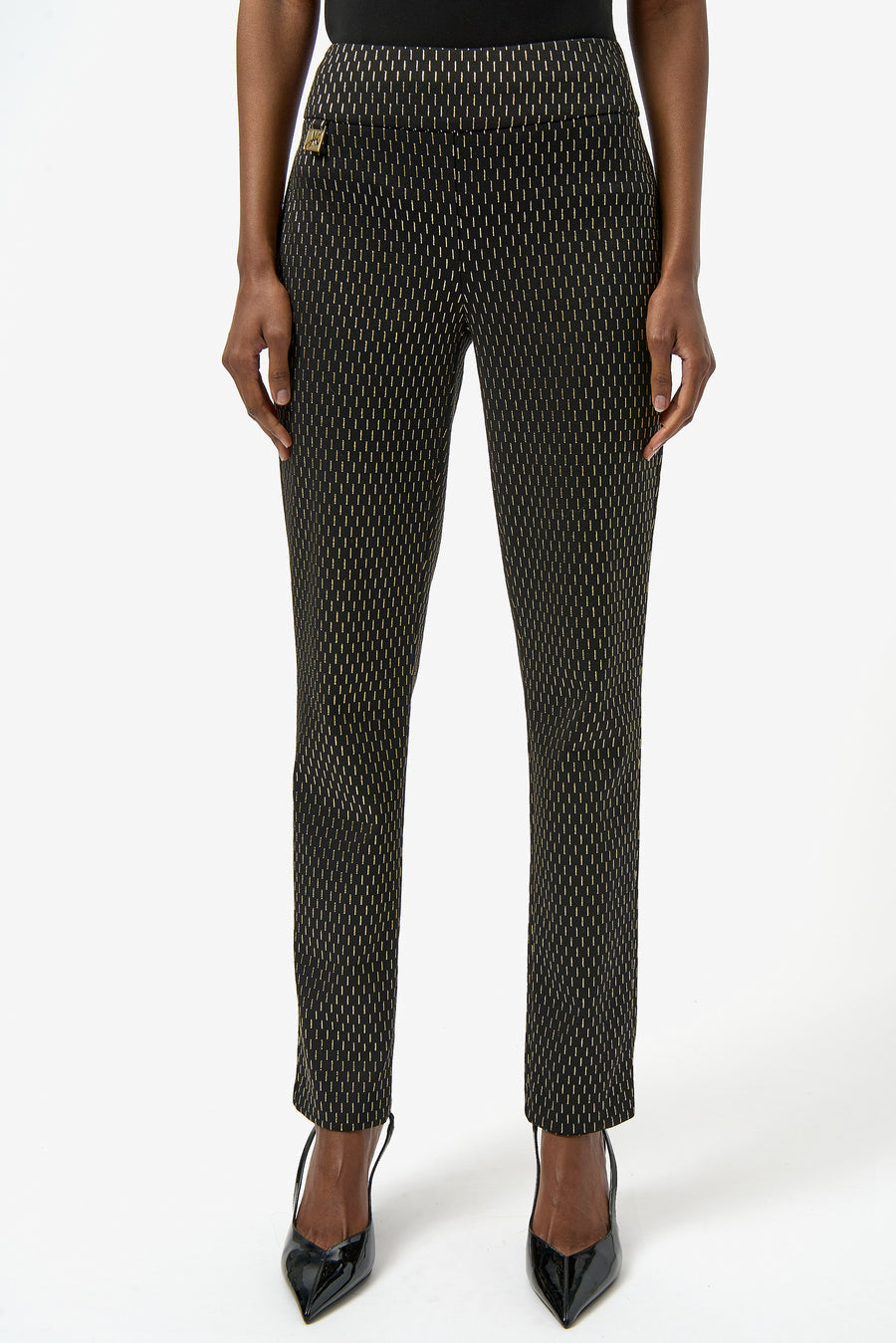Womens Joseph Ribkoff Slim Formal Geometric Pant in Black/Gold