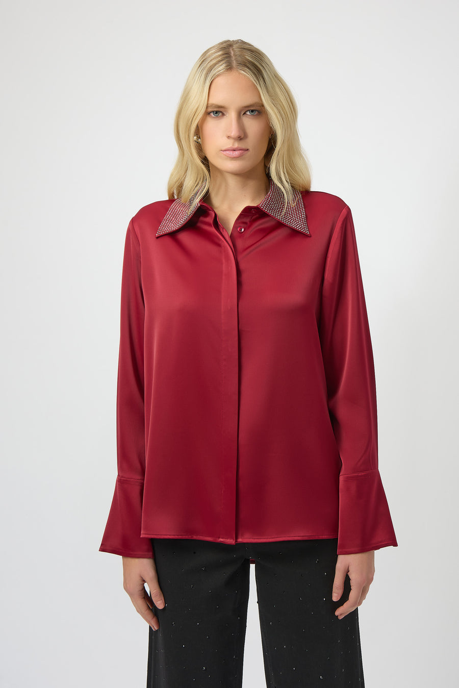 Womens Joseph Ribkoff Classic Hip Length Shirt in Deep Cherry