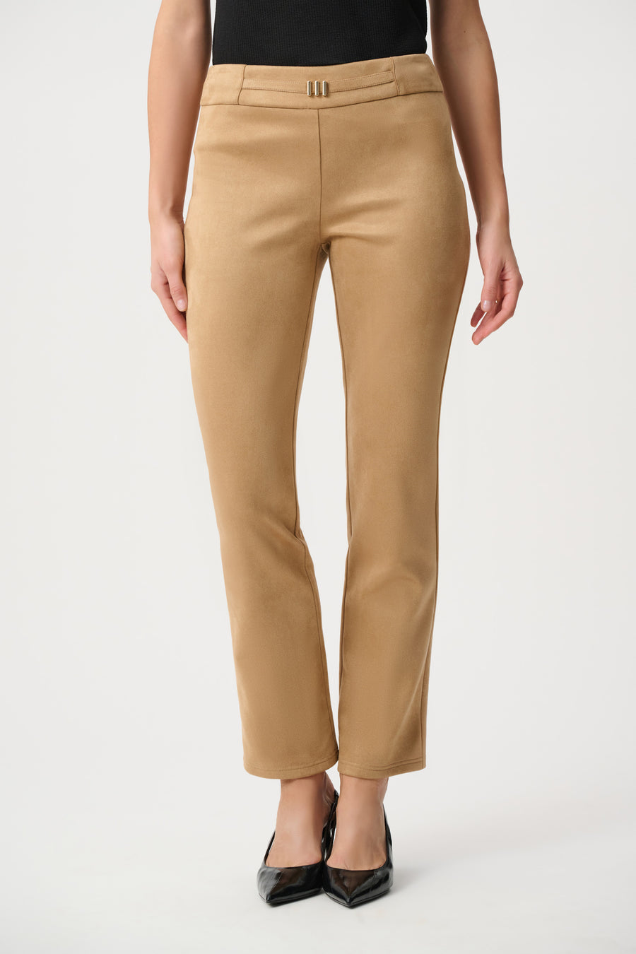 Womens Joseph Ribkoff Scuba Suede Slim Fit Pull on Pant in Camel