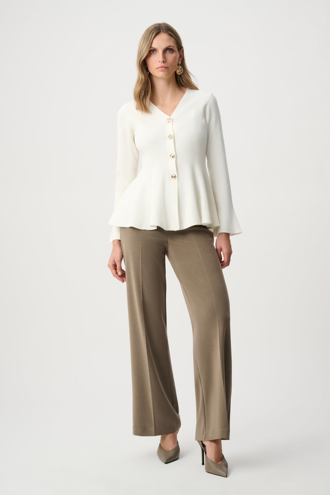 Womens Joseph Ribkoff V-Neck Peplum Cardigan in White