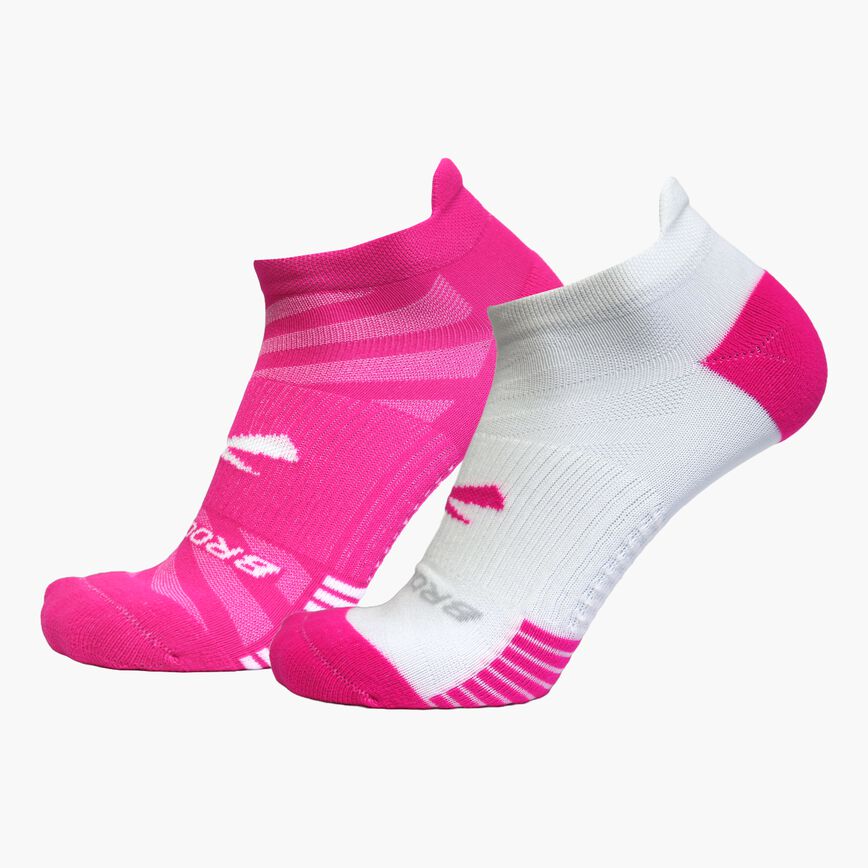 Womens Brooks 2-Pack Ghost Lite No-Show Socks in Pink & White/Pink