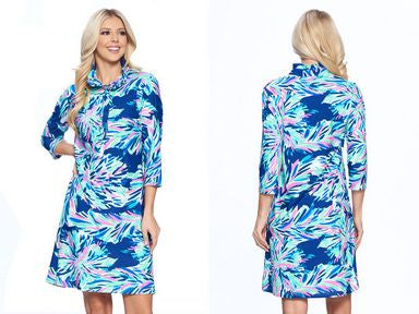Womens Aryeh Daniela Ruffle Neck Dress in Navy