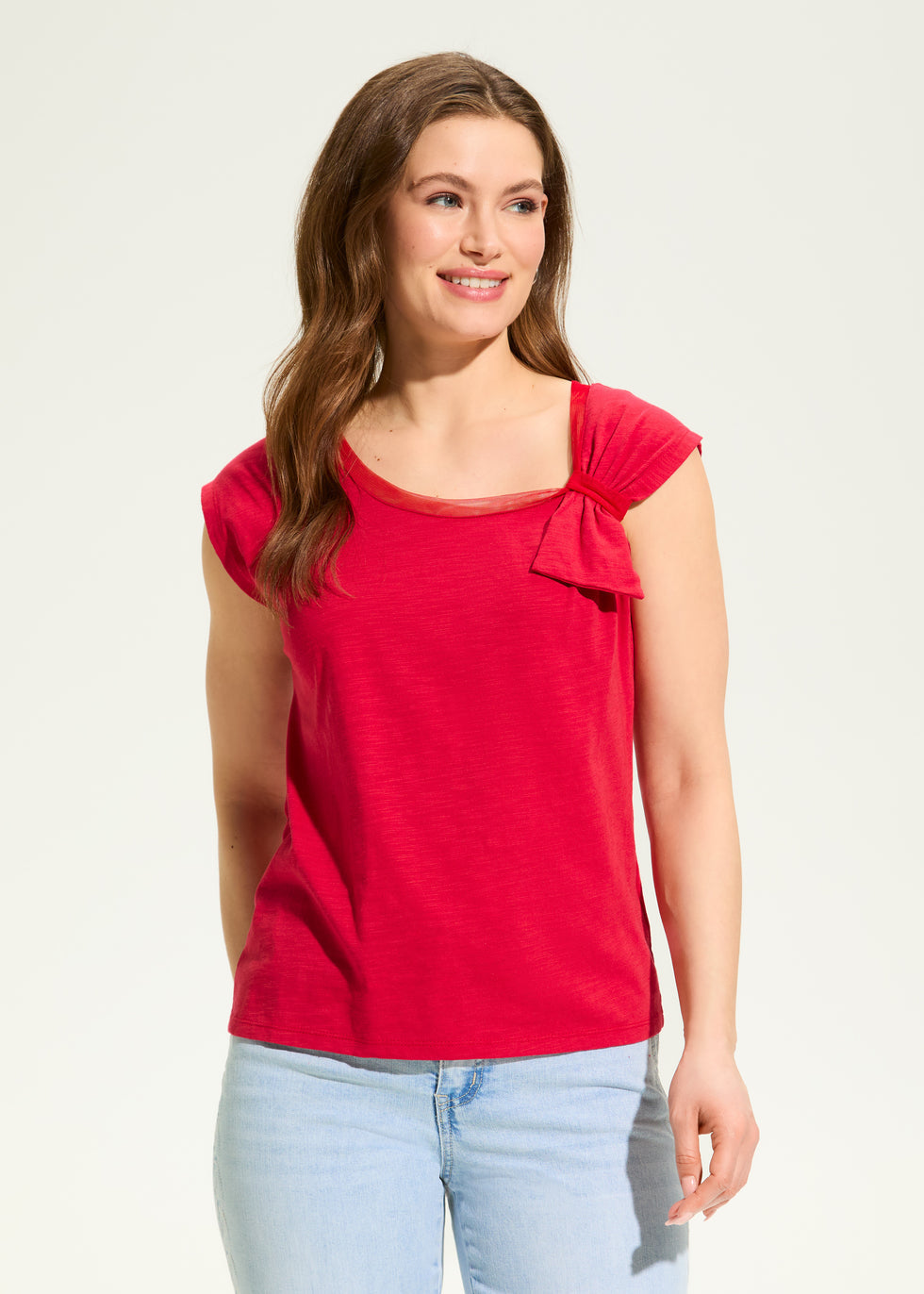 Womens FDJ Knot Neck Top in Rouge