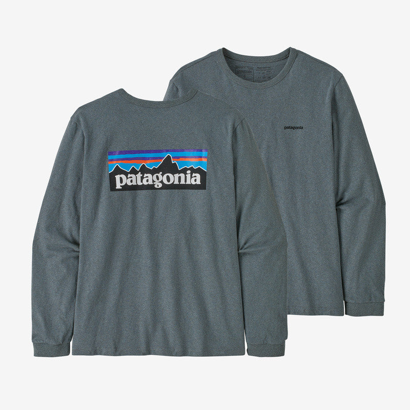 Womens Patagonia L/S P-6 Logo Responsibili-Tee in Plume Grey