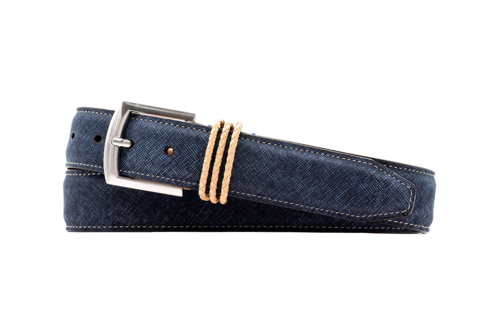 Martin Dingman Bermuda Braid Nubuck Belt in Navy