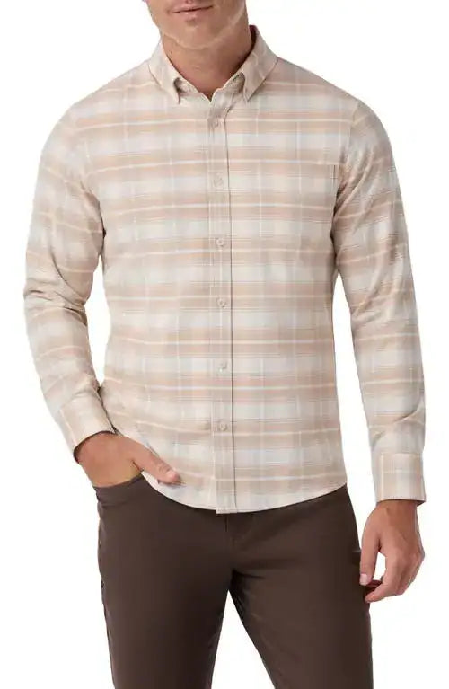 Mizzen + Main City Classic Fit City Flannel Shirt in Light Khaki Walter Plaid