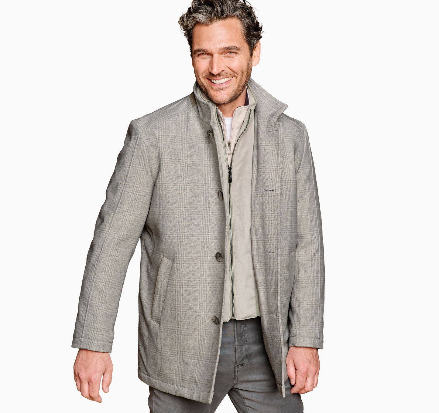 Johnston & Murphy Upton Car Coat in Oyster Plaid