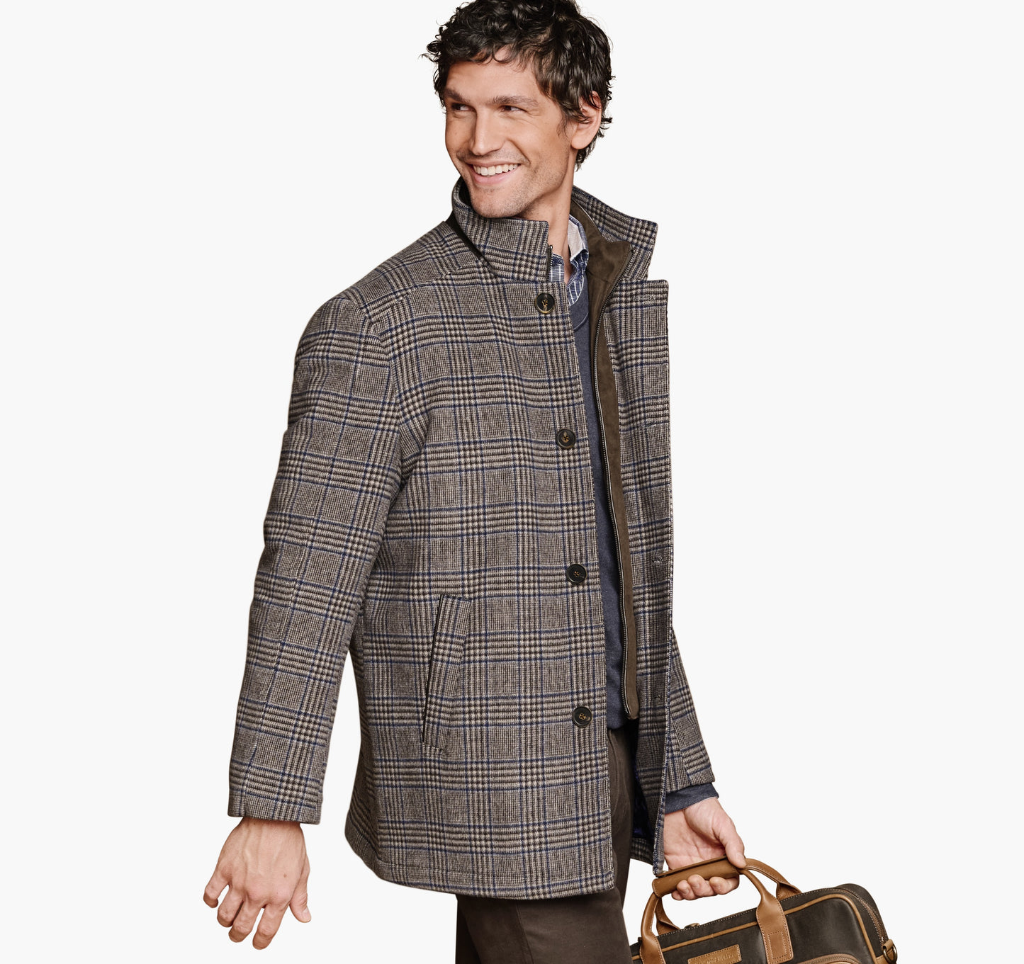Johnston & Murphy Upton Car Coat in Brown Plaid