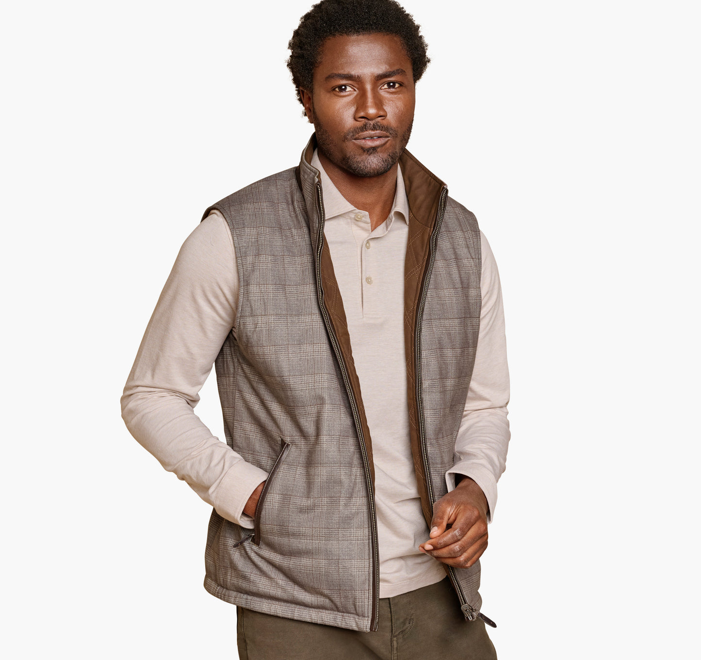 Johnston & Murphy Upton Reversible Vest in Light Brown/Brown Plaid