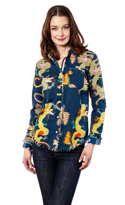 Womens Dizzy Lizzie Cape Cod Button Up Shirt in Navy