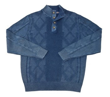 F/X Fusion Button Sandwashed Cable Mock Sweater in 4 Colors