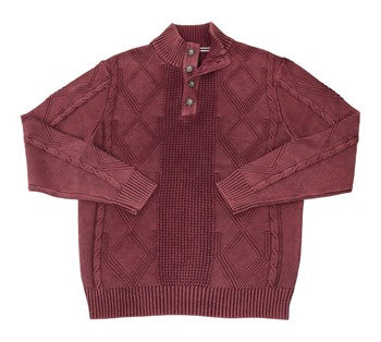 F/X Fusion Button Sandwashed Cable Mock Sweater in 4 Colors