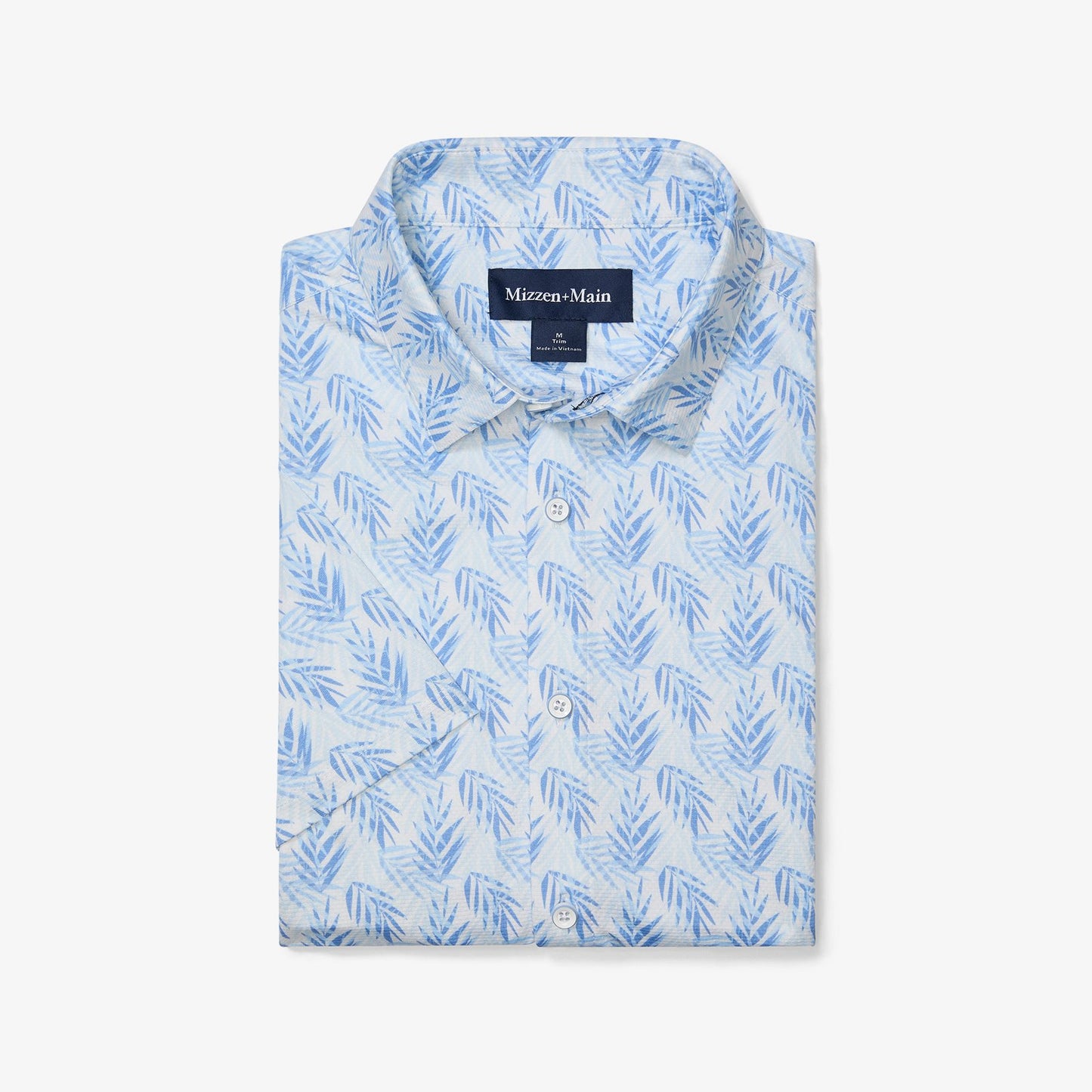 Mizzen + Main Halyard Trim Fit Short Sleeve No Tuck Sportshirt in Light Blue Palm