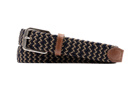 Martin Dingman Newport Italian Woven Rayon Elastic Belt in Navy/British Tan