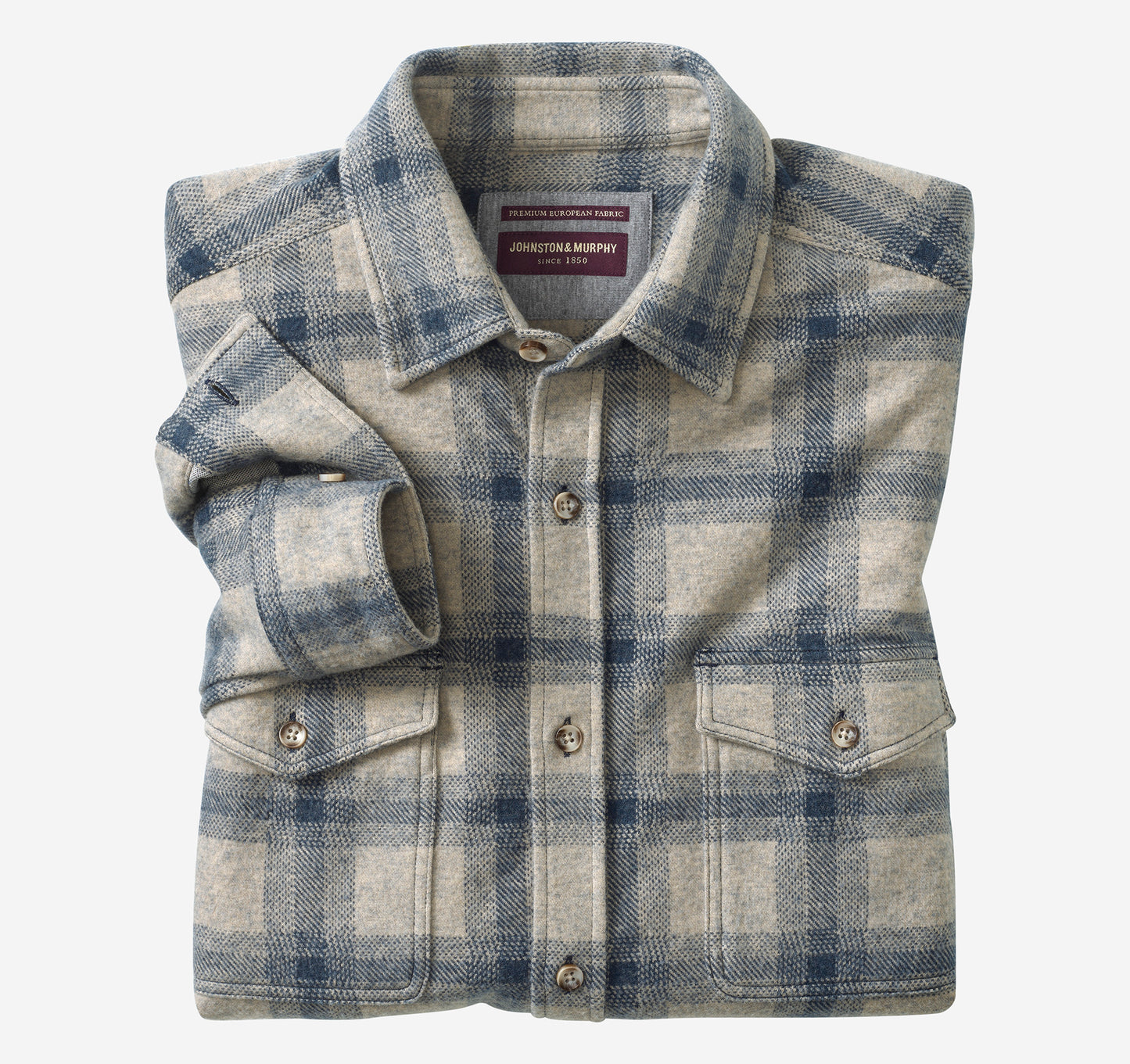 Johnston & Murphy Brushed Button Down Sportshirt in Grey/Blue