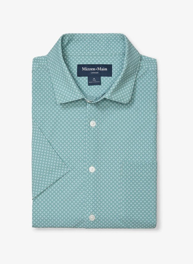 Mizzen + Main Leeward Trim Fit Short Sleeve Sportshirt in Pale Blue Clover Print