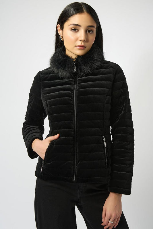 Womens Joseph Ribkoff Puffer Jacket with Fir Sleeves in Black